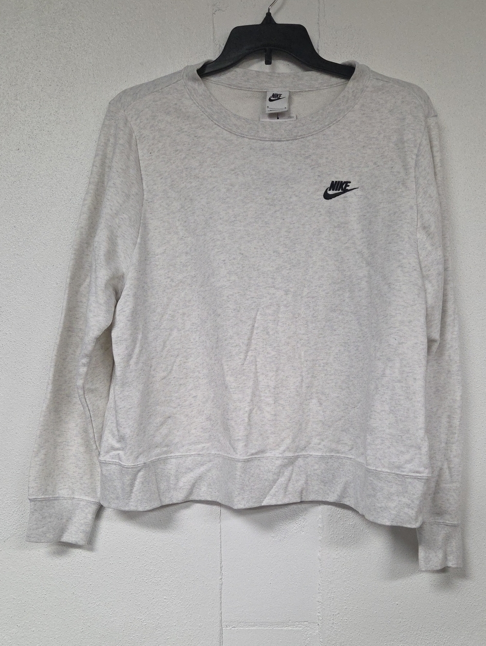 Nike Light Heather Gray Crew Sweatshirt with Black Swoosh